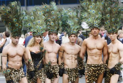 Gay Pride ... Participants in the Berlin parade pose in the street.